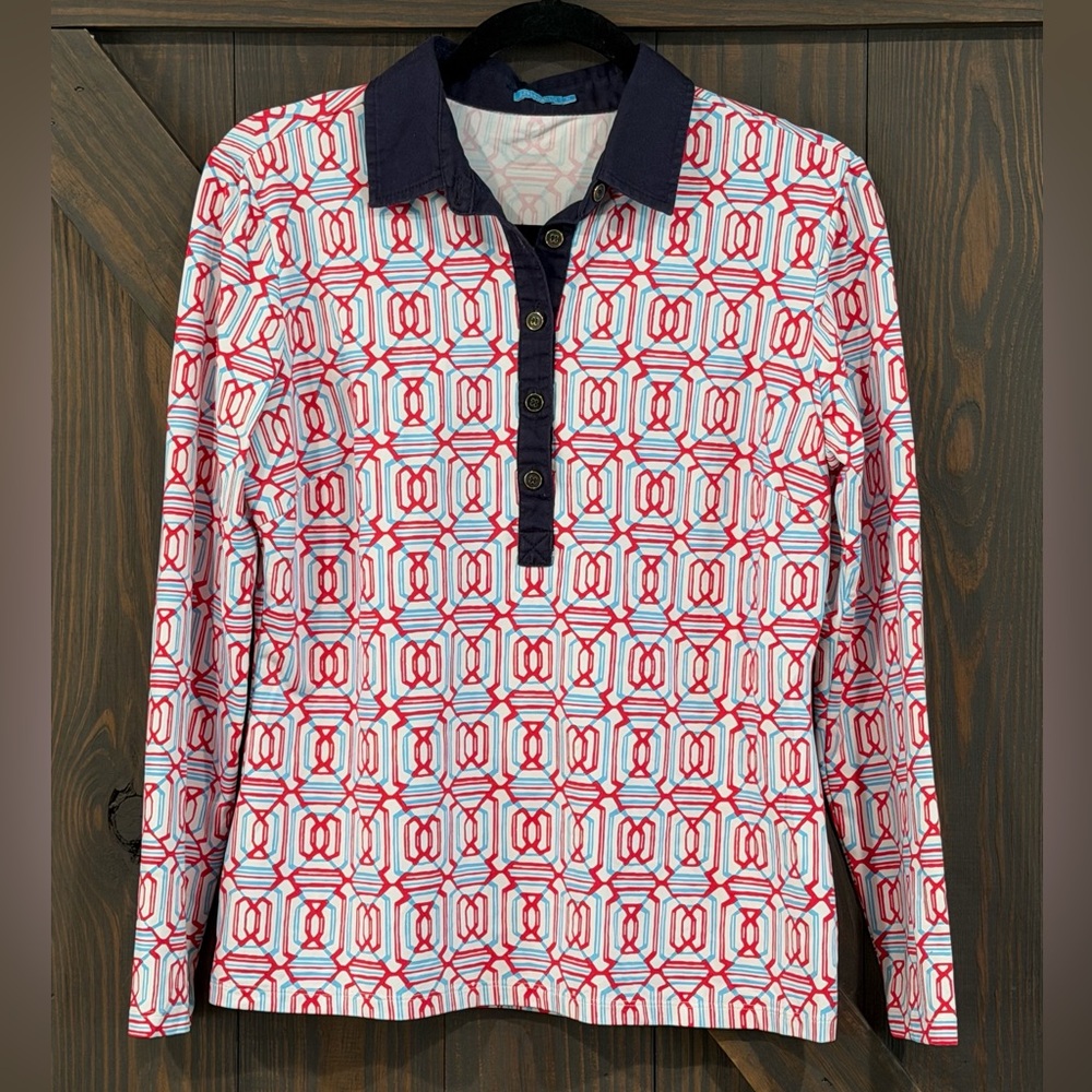 J. McLaughlin Women’s‎ Signature Catalina Geometric Print 3/4 Sleeve Top Size M
